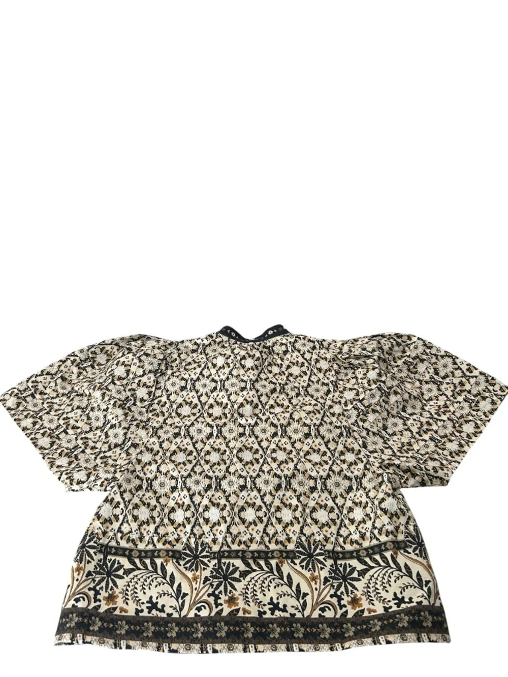 Anthropologie Pleated Puff-Sleeve Blouse Black Motif Size XSP